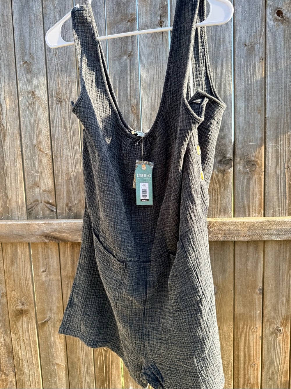 NWT Earthbound women’s Black/Charcoal Textured Romper, 100% cotton gauze - Picture 3 of 11
